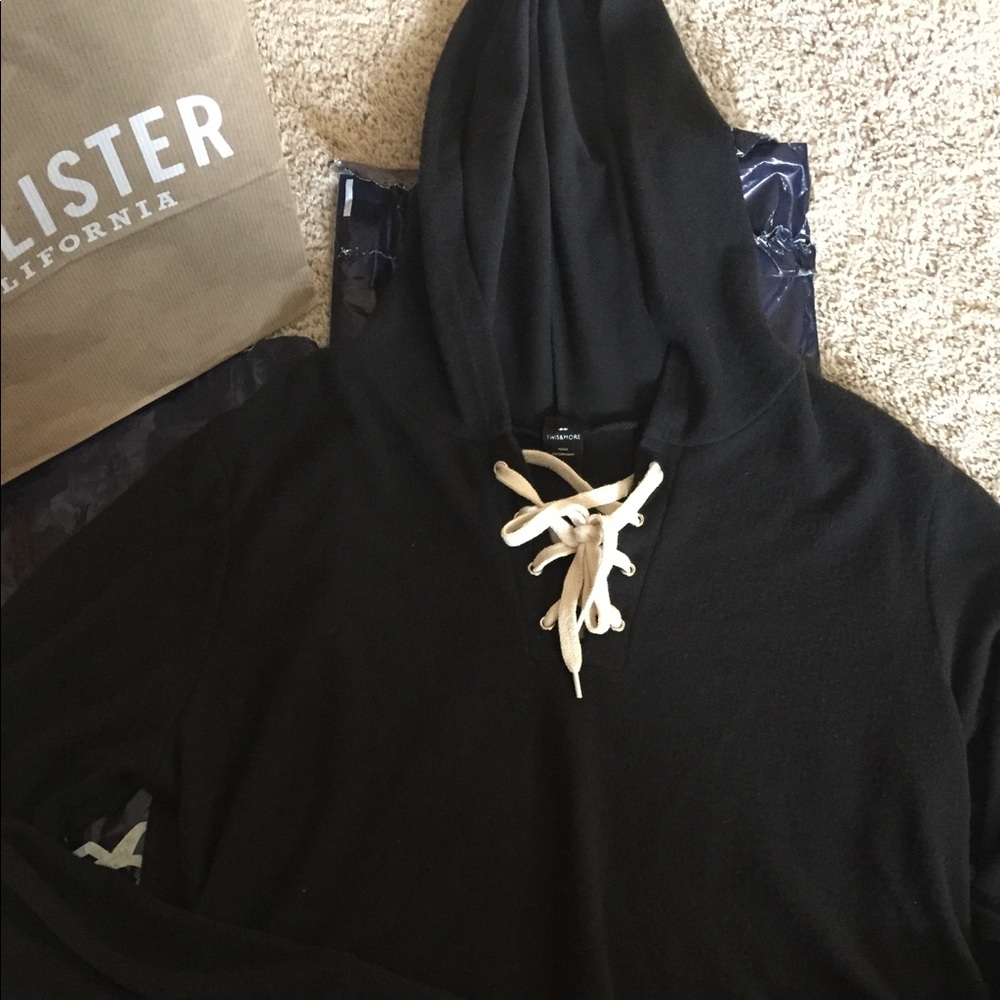 Black Lace Up Hoodie